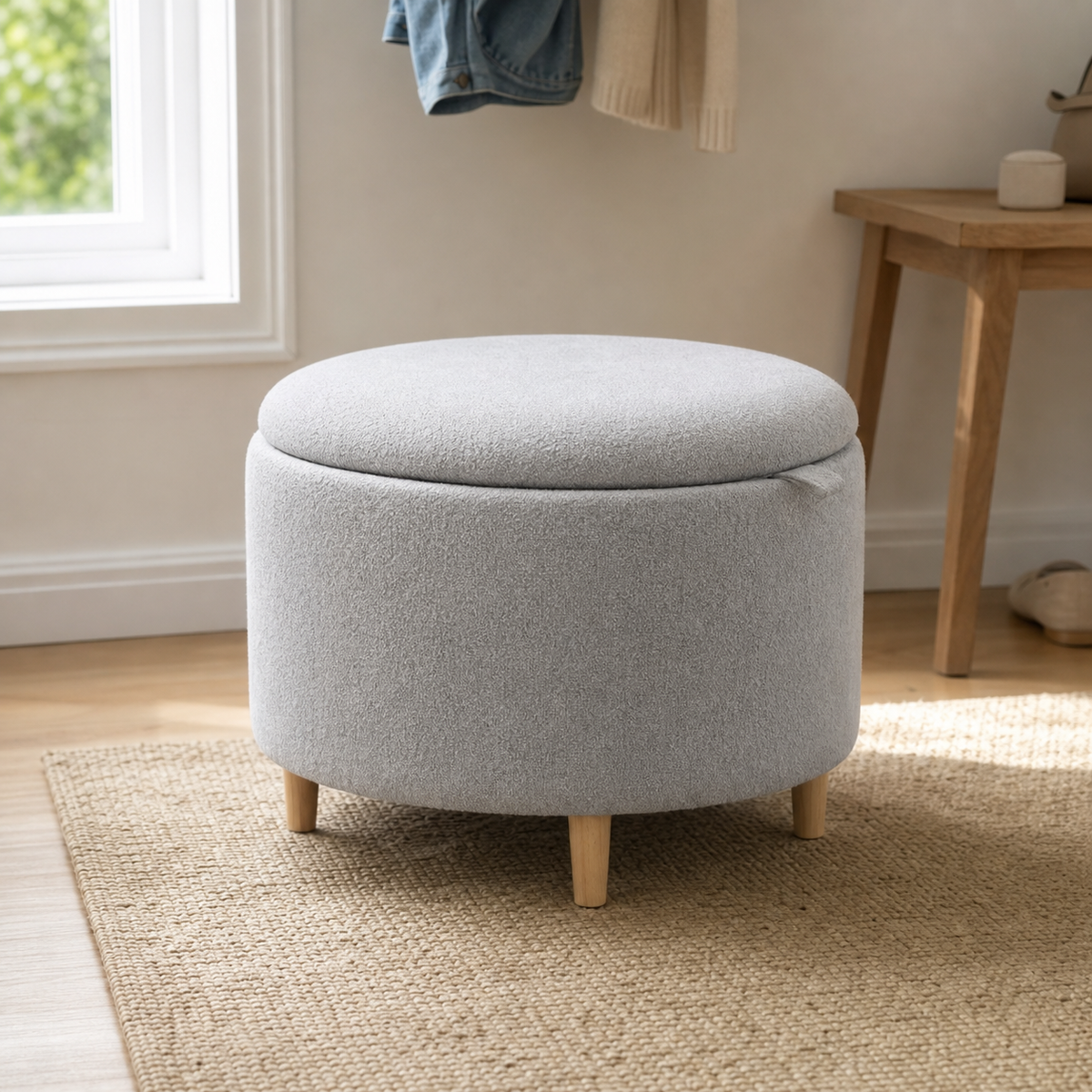 Pouf rond de rangement en bois massif Côme