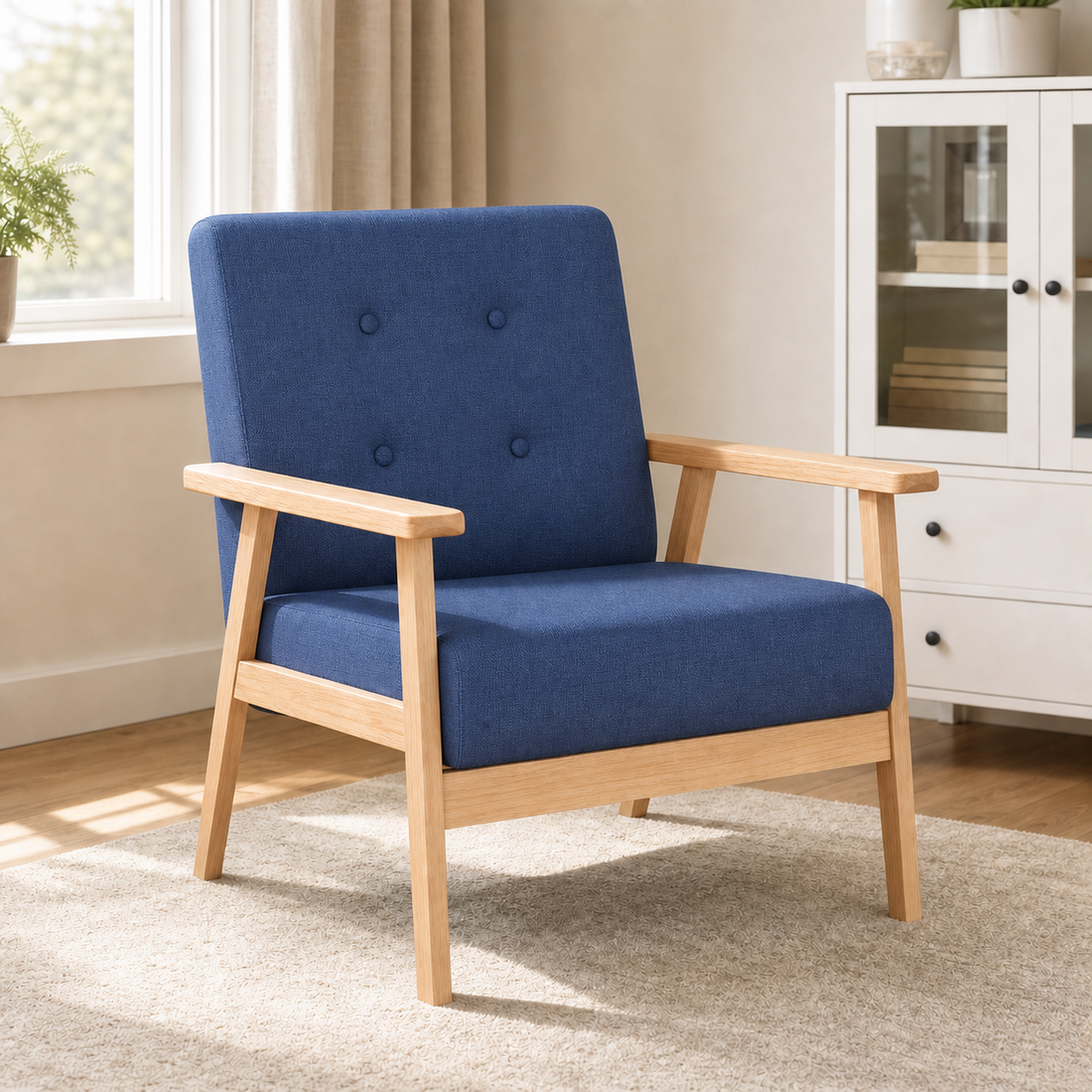 Fauteuil rétro en bois Sidonie - Bleu