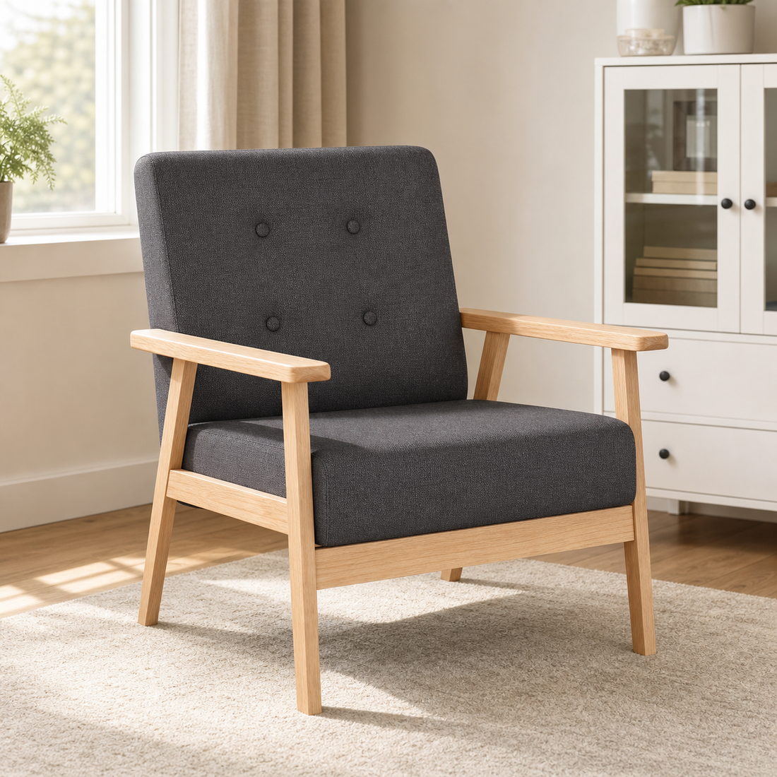 Fauteuil rétro en bois Sidonie - Gris foncé