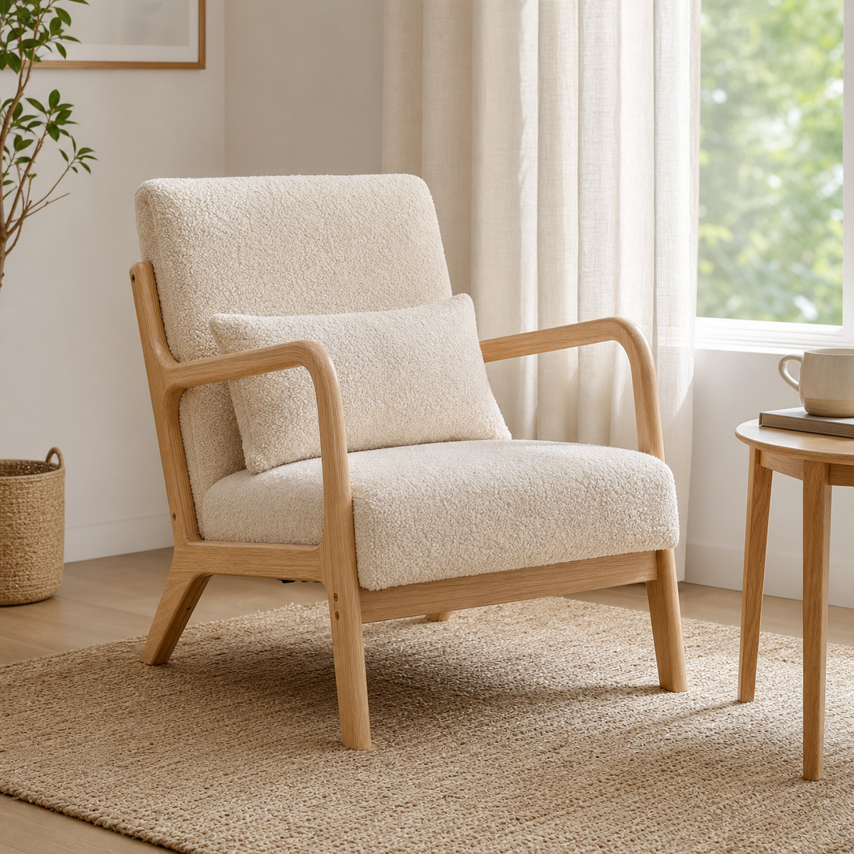 Fauteuil lounge en bois d'hévéa massif Agathe
