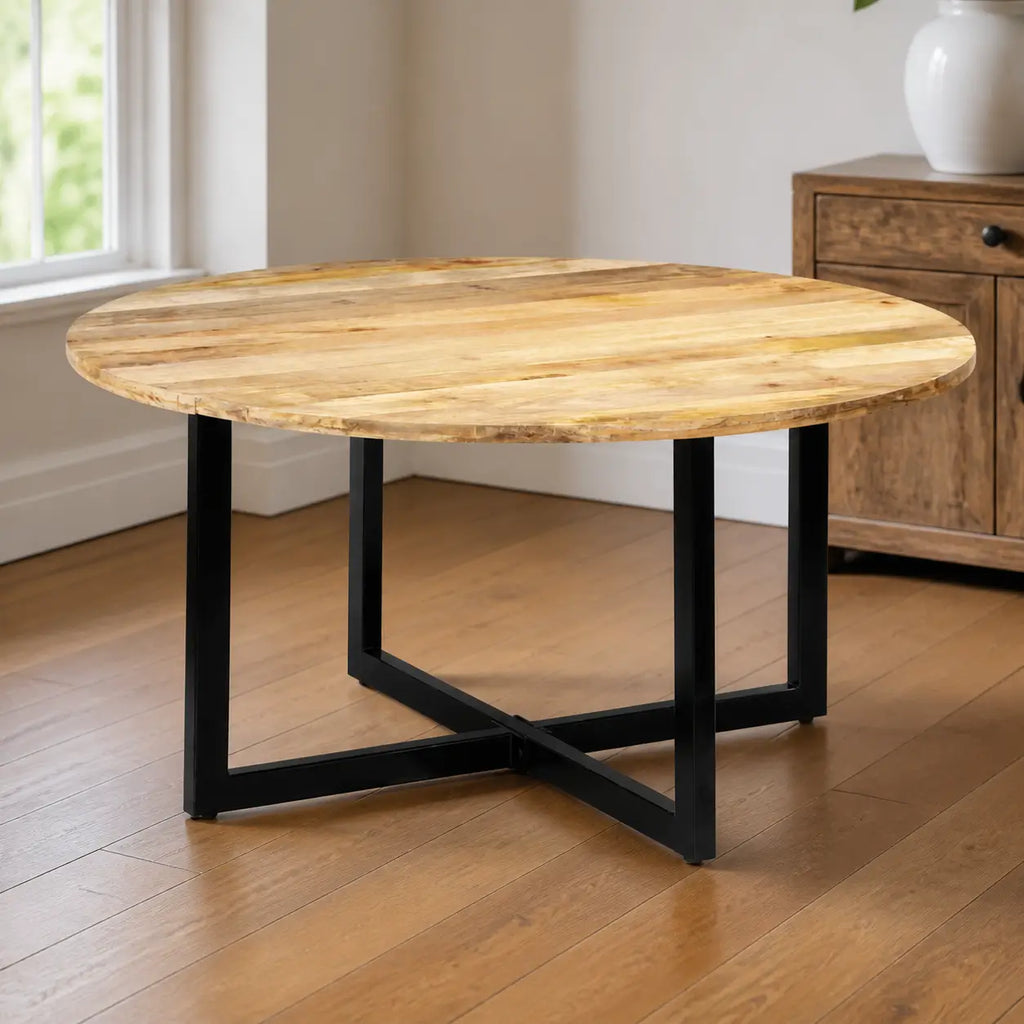 Table à manger ronde en bois de manguier massif Camille