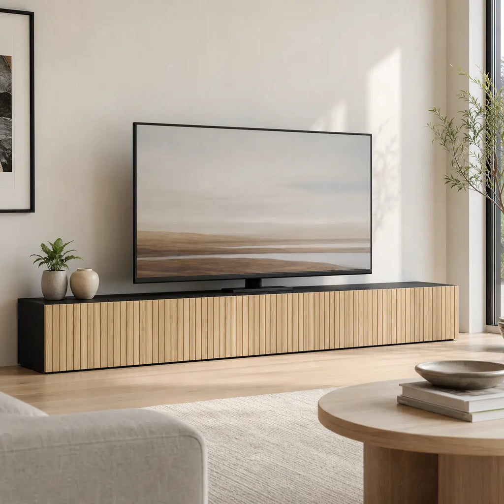 Meuble TV 2 portes suspendu en bois Constance