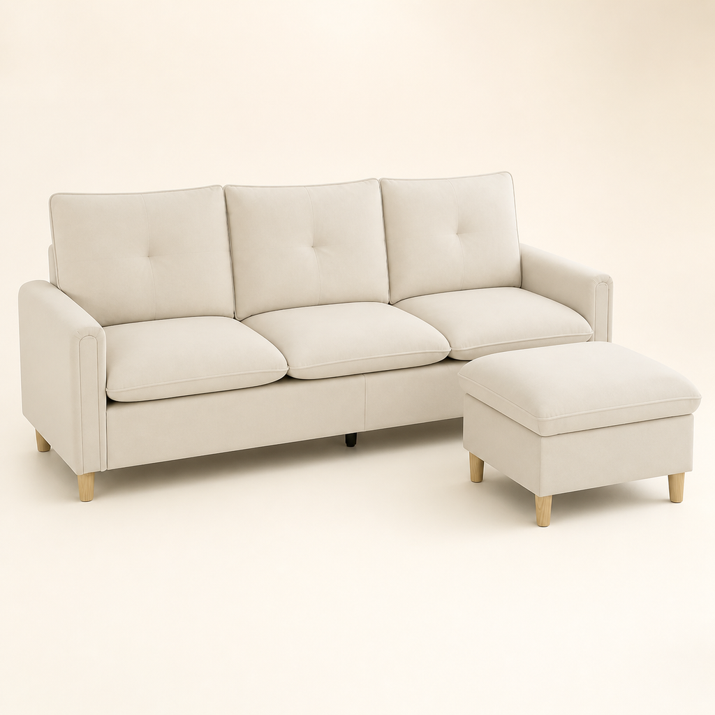 Canapé 3 places avec pouf de rangement en bois Jean