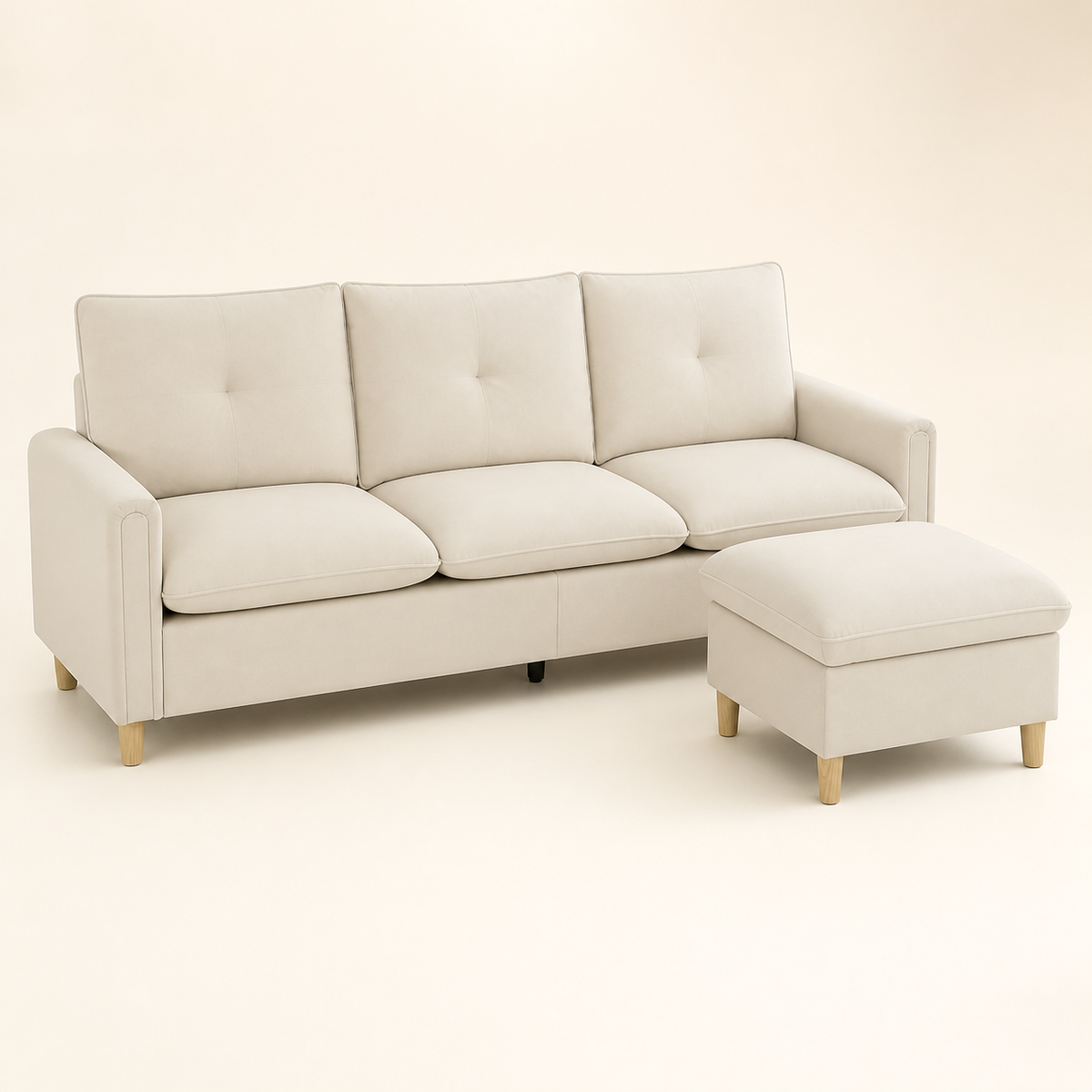 Canapé 3 places avec pouf de rangement en bois Jean