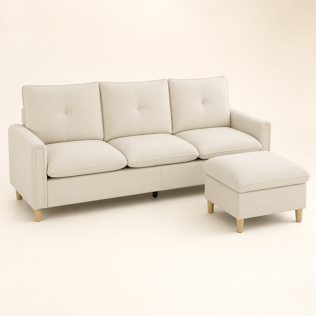 Canapé 3 places avec pouf de rangement en bois Jean