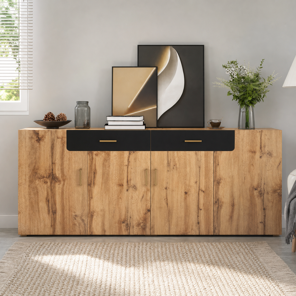 Buffet 4 portes 2 tiroirs en bois Alma