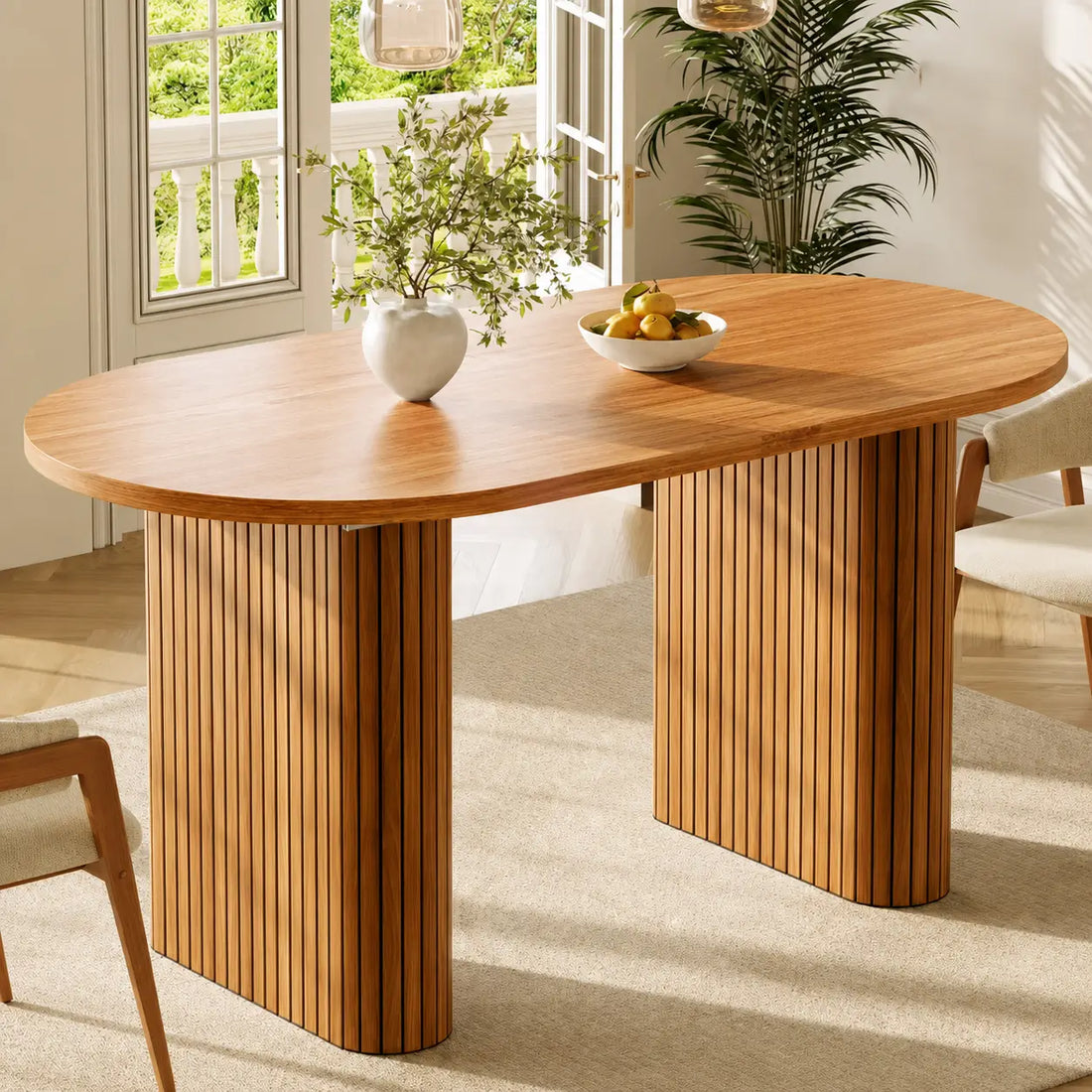 Table à manger ovale extensible en bois Faustine - Marron
