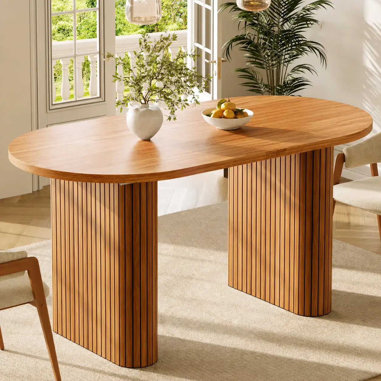 Table à manger ovale extensible en bois Faustine - Marron