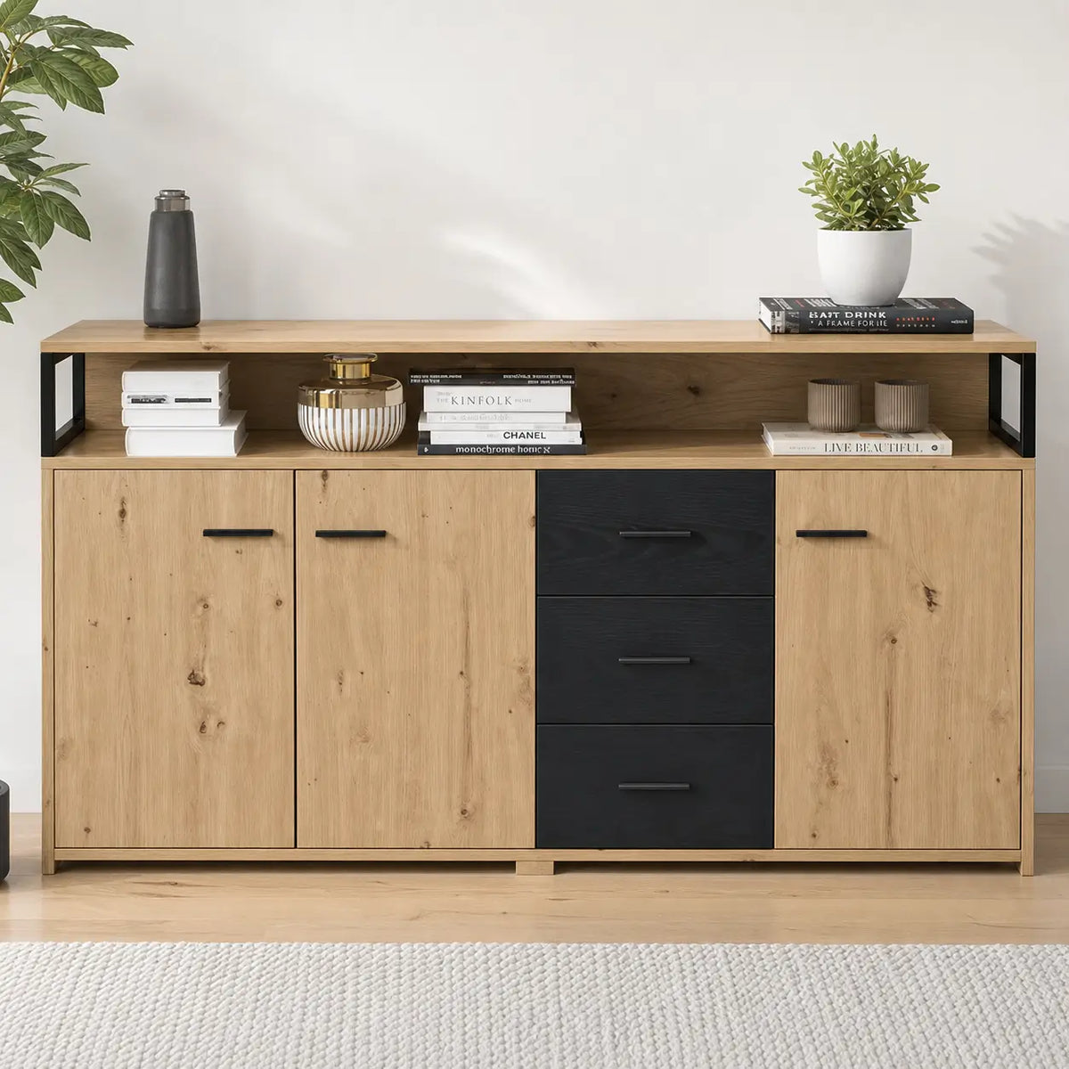Buffet 3 portes 3 tiroirs en bois Roman