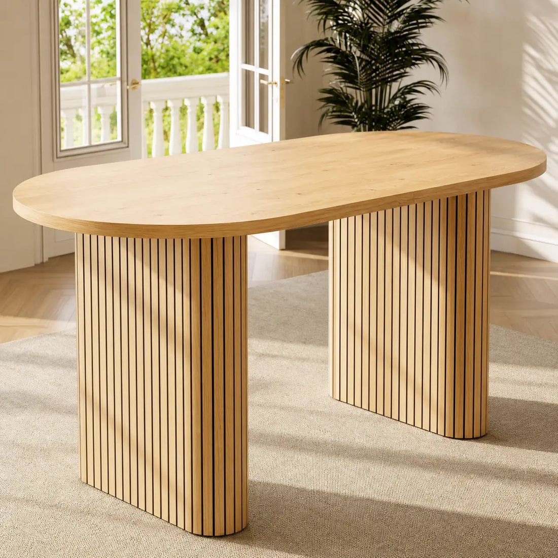 Table à manger ovale extensible en bois Faustine - Bois naturel
