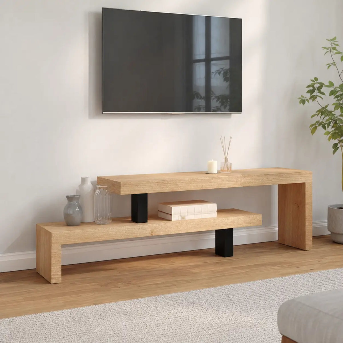 Meuble TV en bois de manguier massif pieds fer Fernand