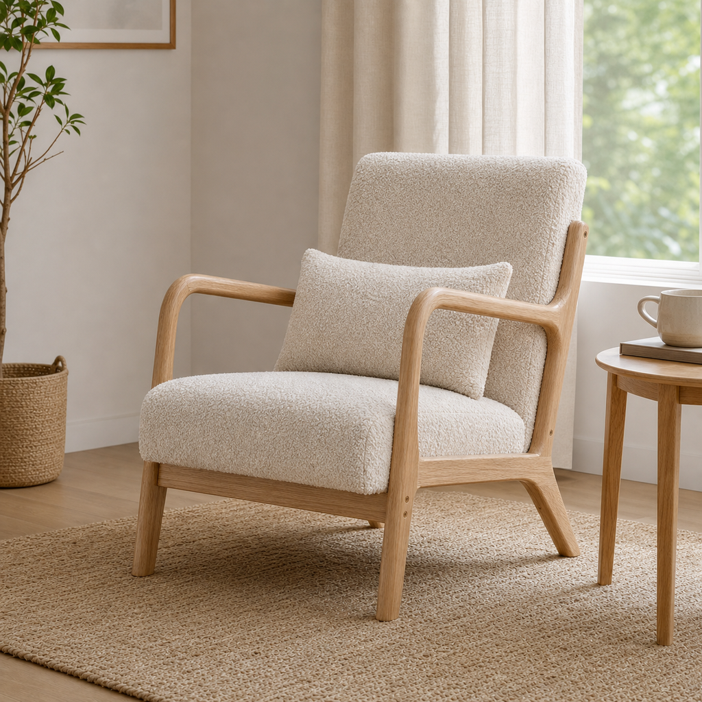 Fauteuil lounge en bois d'hévéa massif Agathe