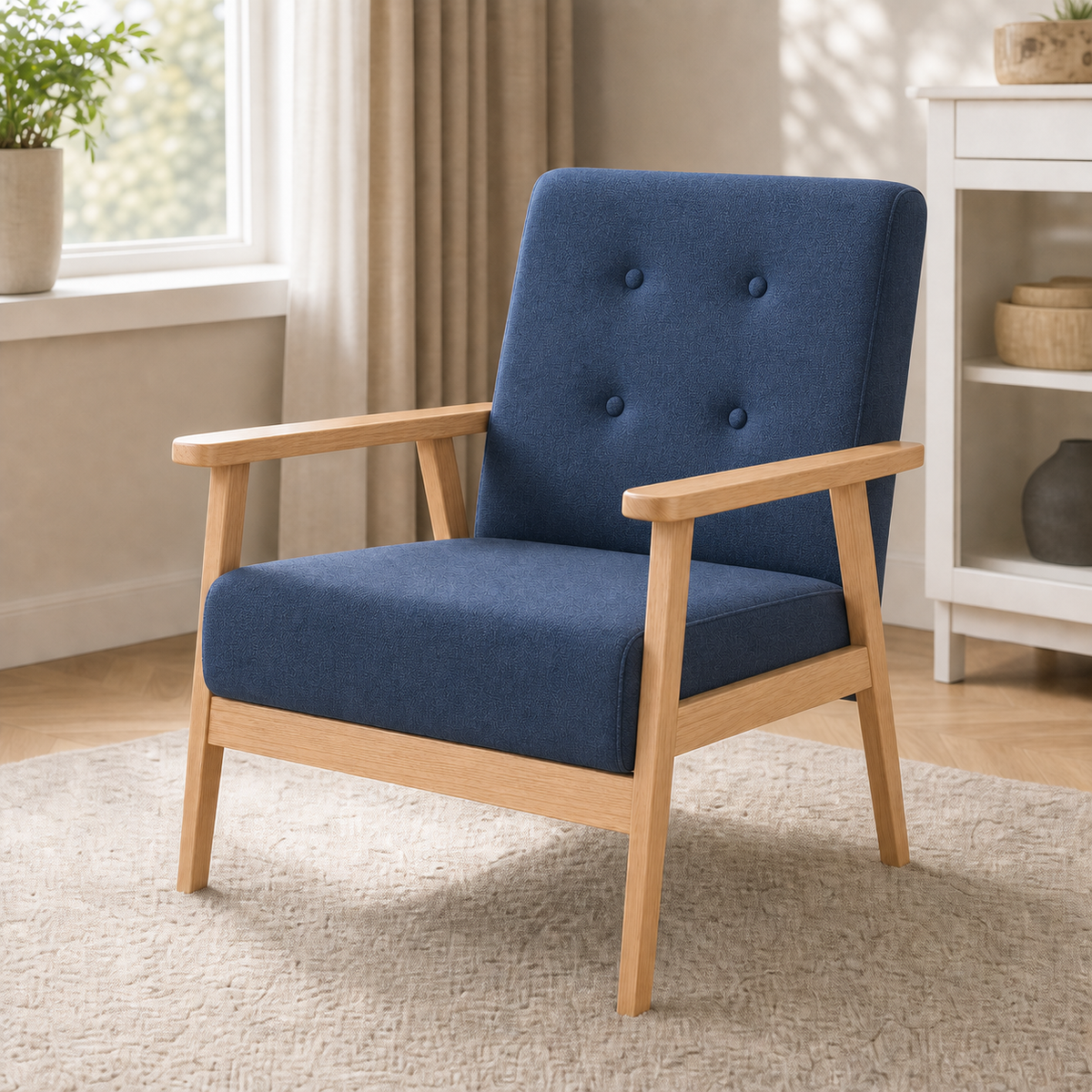 Fauteuil rétro en bois Sidonie - Bleu