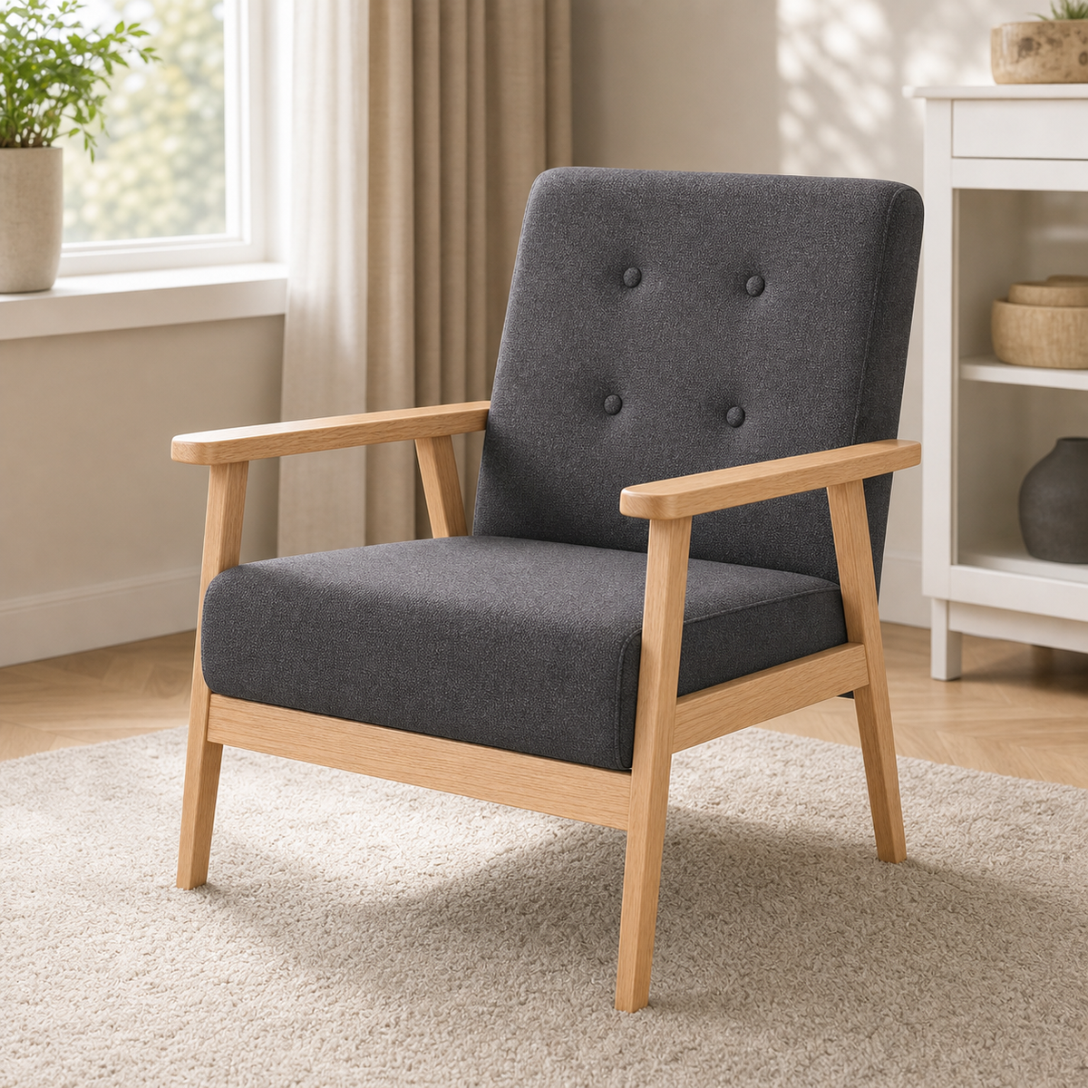 Fauteuil rétro en bois Sidonie - Gris foncé