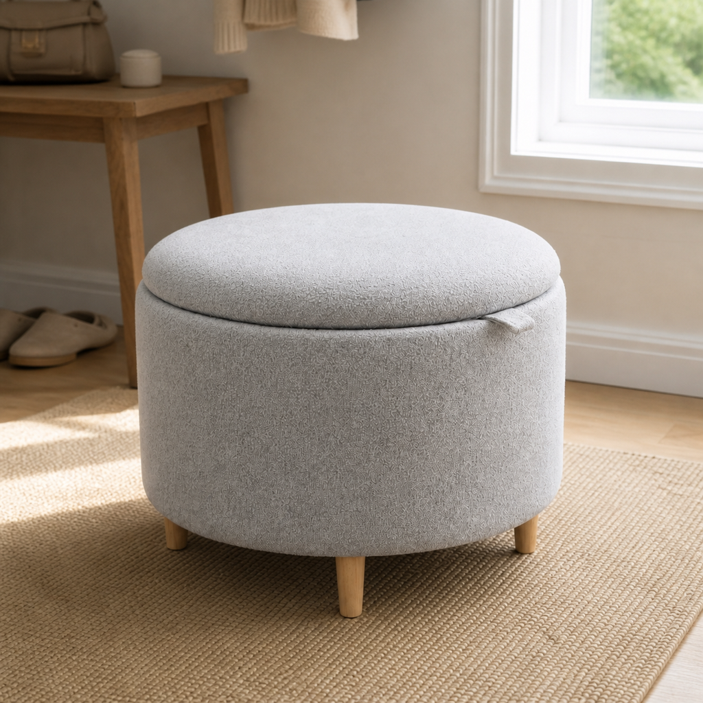 Pouf rond de rangement en bois massif Côme