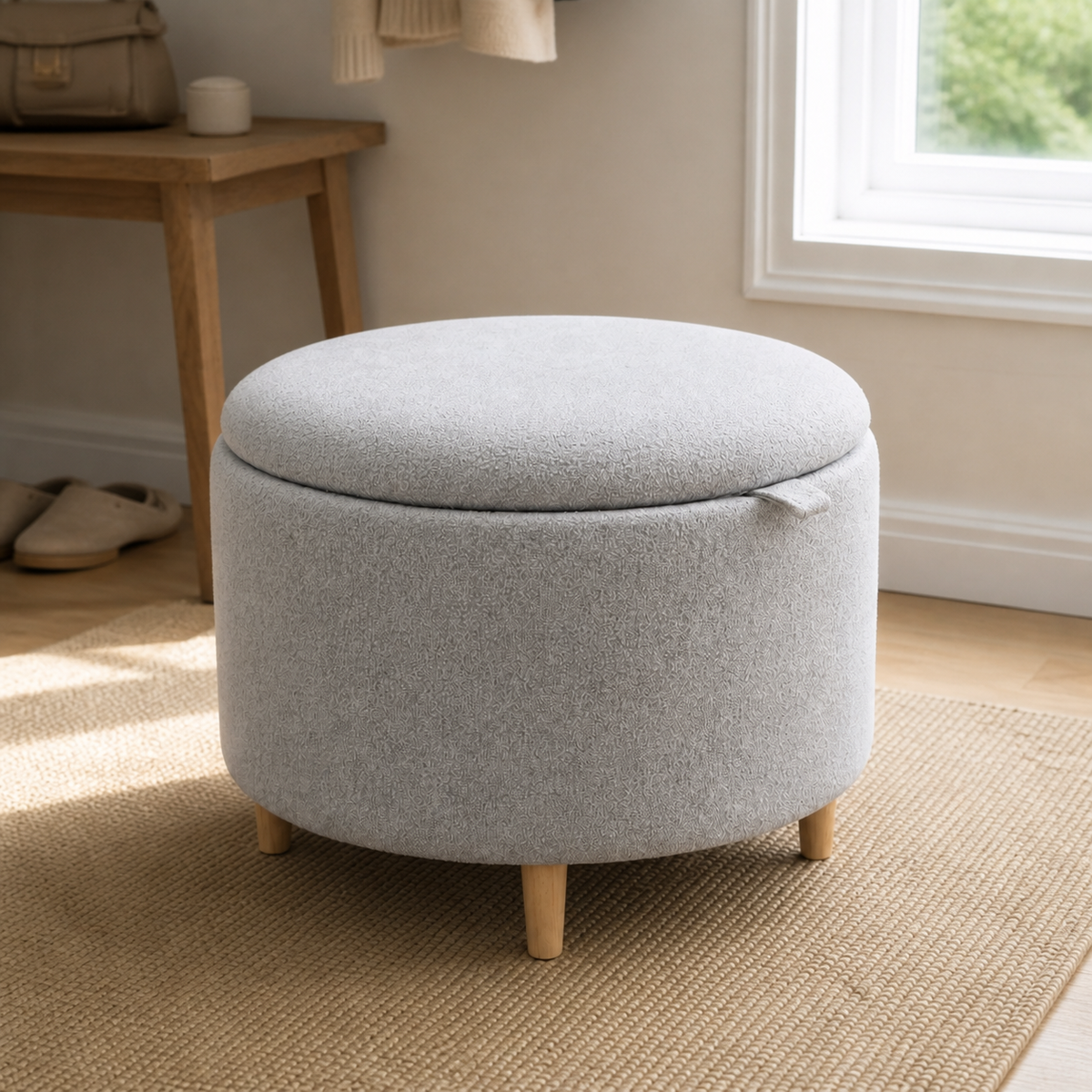 Pouf rond de rangement en bois massif Côme