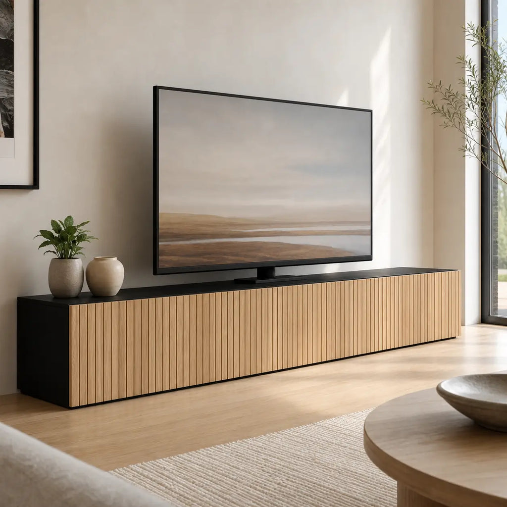 Meuble TV 2 portes suspendu en bois Constance