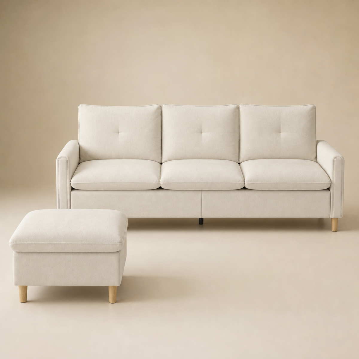 Canapé 3 places avec pouf de rangement en bois Jean