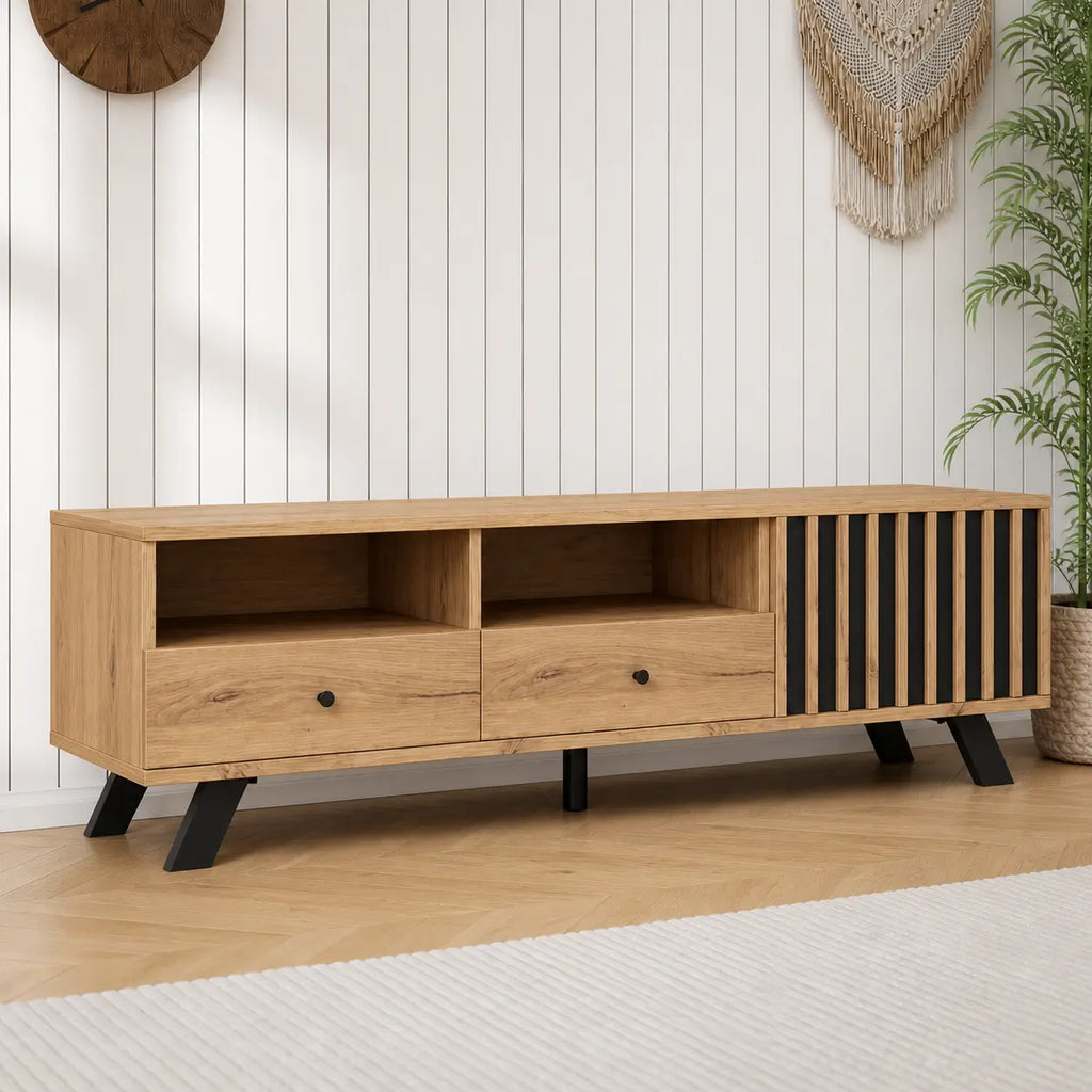 Meuble TV 2 tiroirs en bois Nicolas