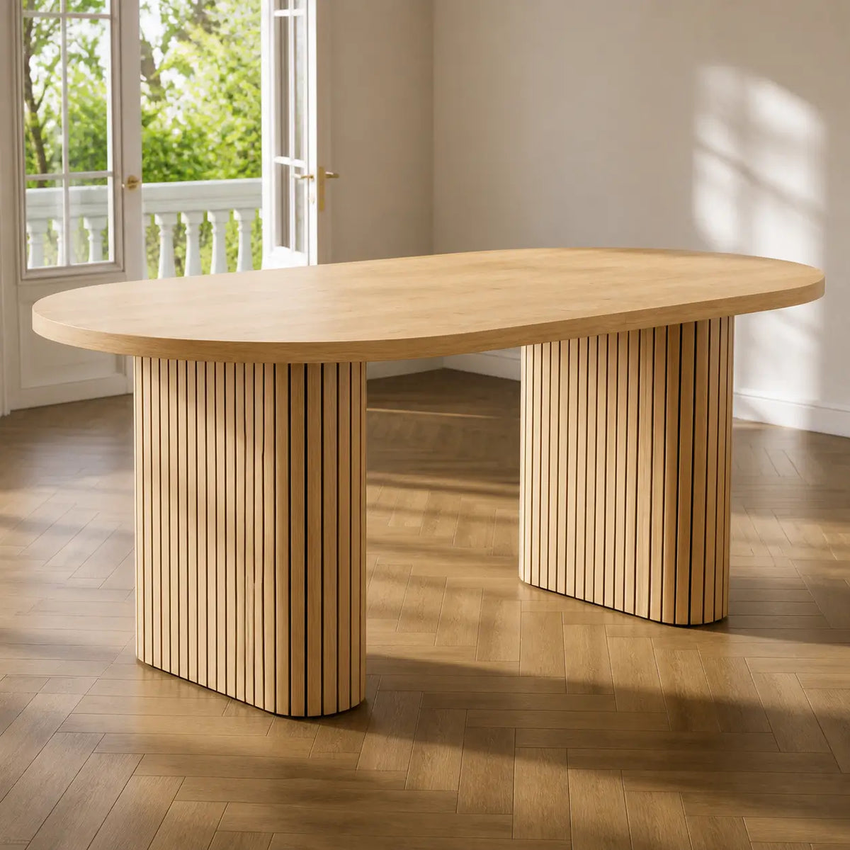 Table à manger ovale extensible en bois Faustine - Bois naturel