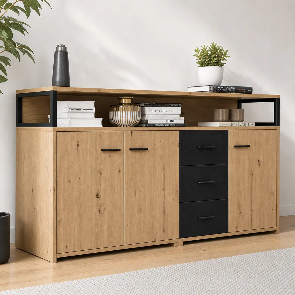 Buffet 3 portes 3 tiroirs en bois Roman