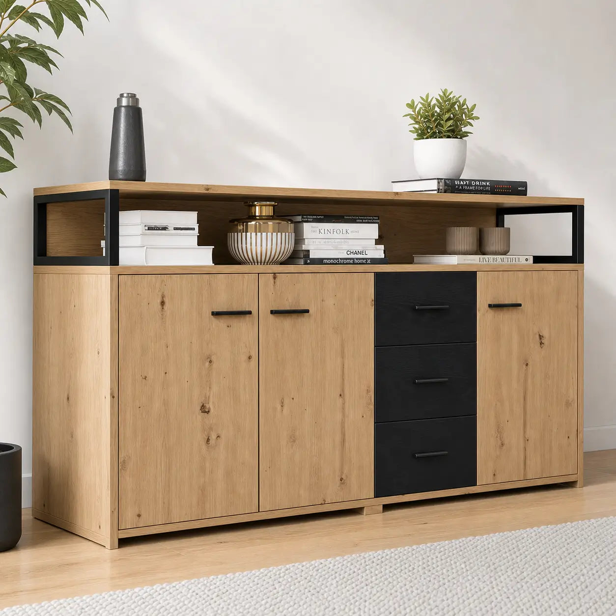 Buffet 3 portes 3 tiroirs en bois Roman