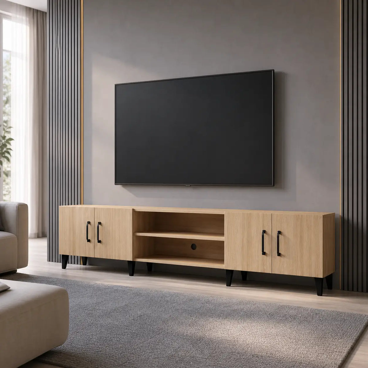 Meuble TV 180 cm en bois Hadrien