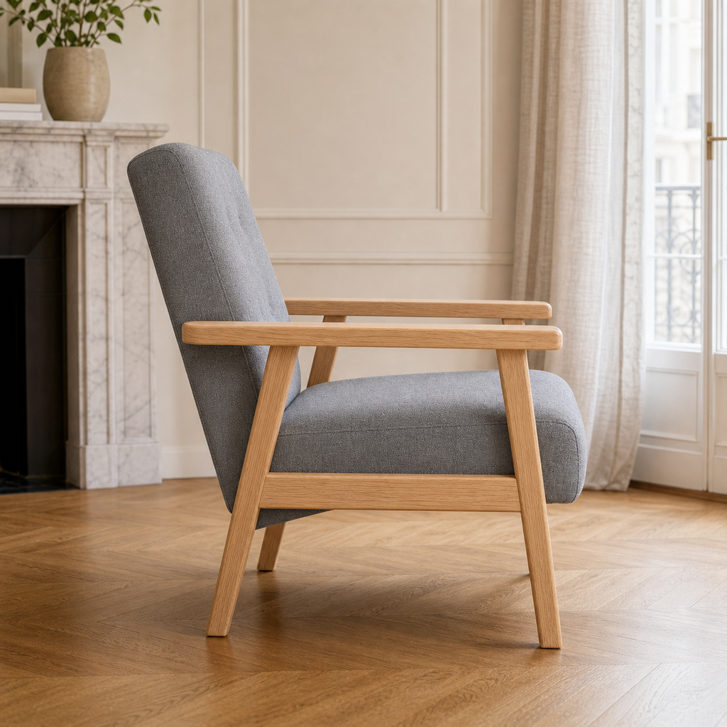 Fauteuil rétro en bois Sidonie - Gris clair