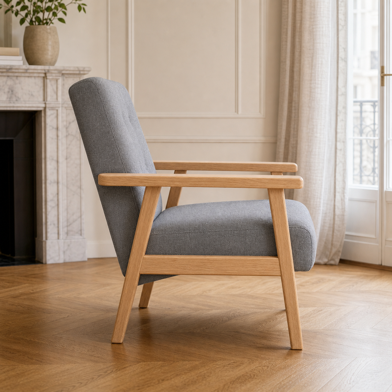 Fauteuil rétro en bois Sidonie - Gris clair