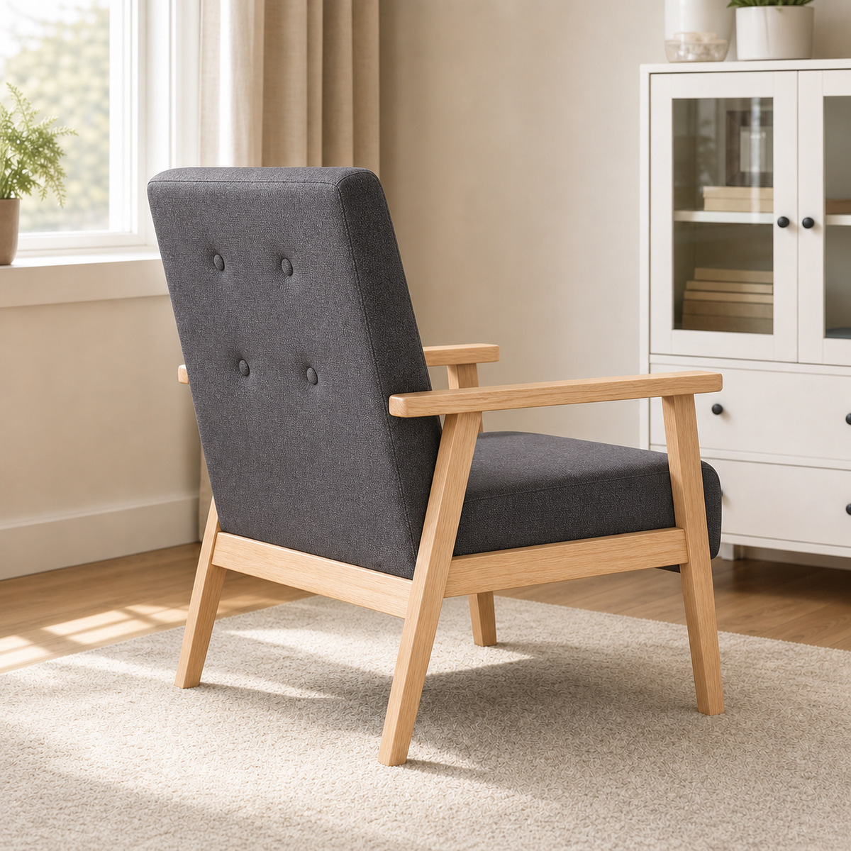 Fauteuil rétro en bois Sidonie - Gris foncé