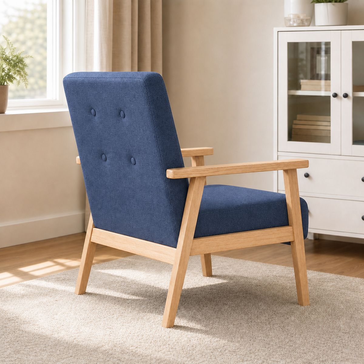 Fauteuil rétro en bois Sidonie - Bleu