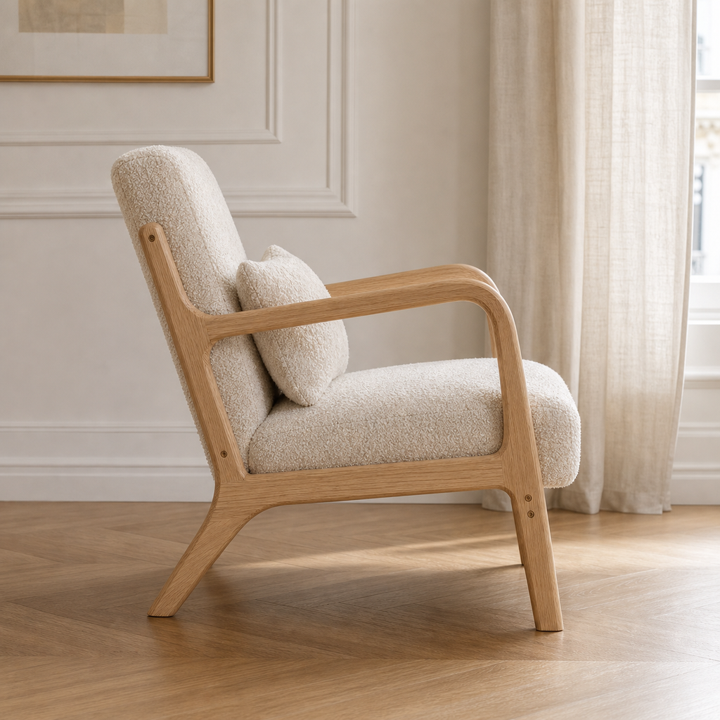 Fauteuil lounge en bois d'hévéa massif Agathe
