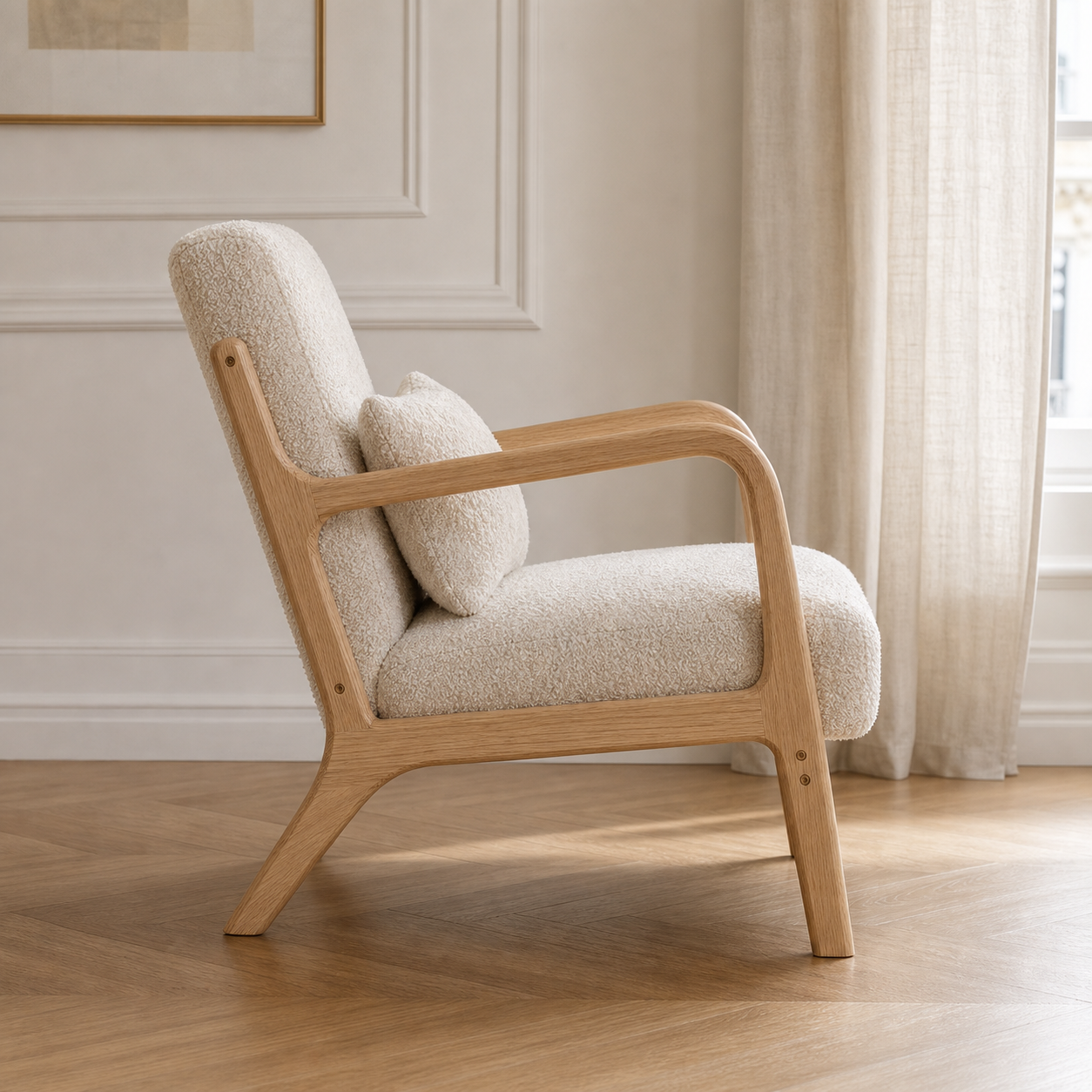 Fauteuil lounge en bois d'hévéa massif Agathe