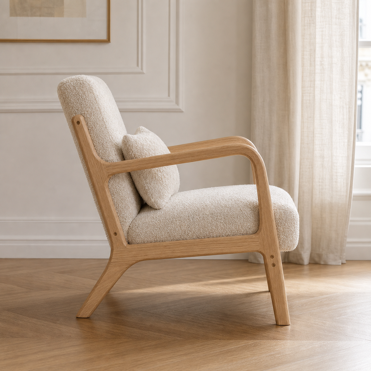 Fauteuil lounge en bois d'hévéa massif Agathe