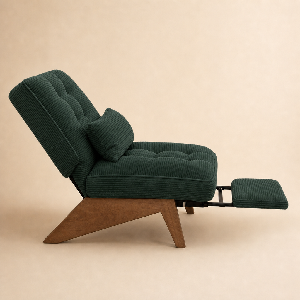 Fauteuil lounge en bois Marguerite - Émeraude