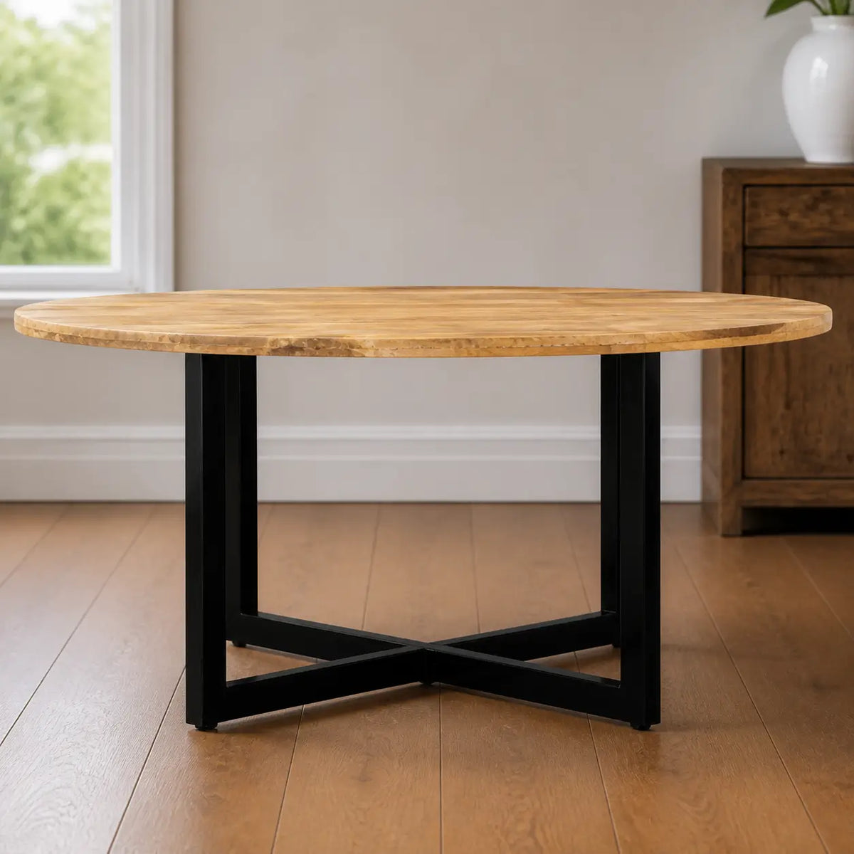 Table à manger ronde en bois de manguier massif Camille