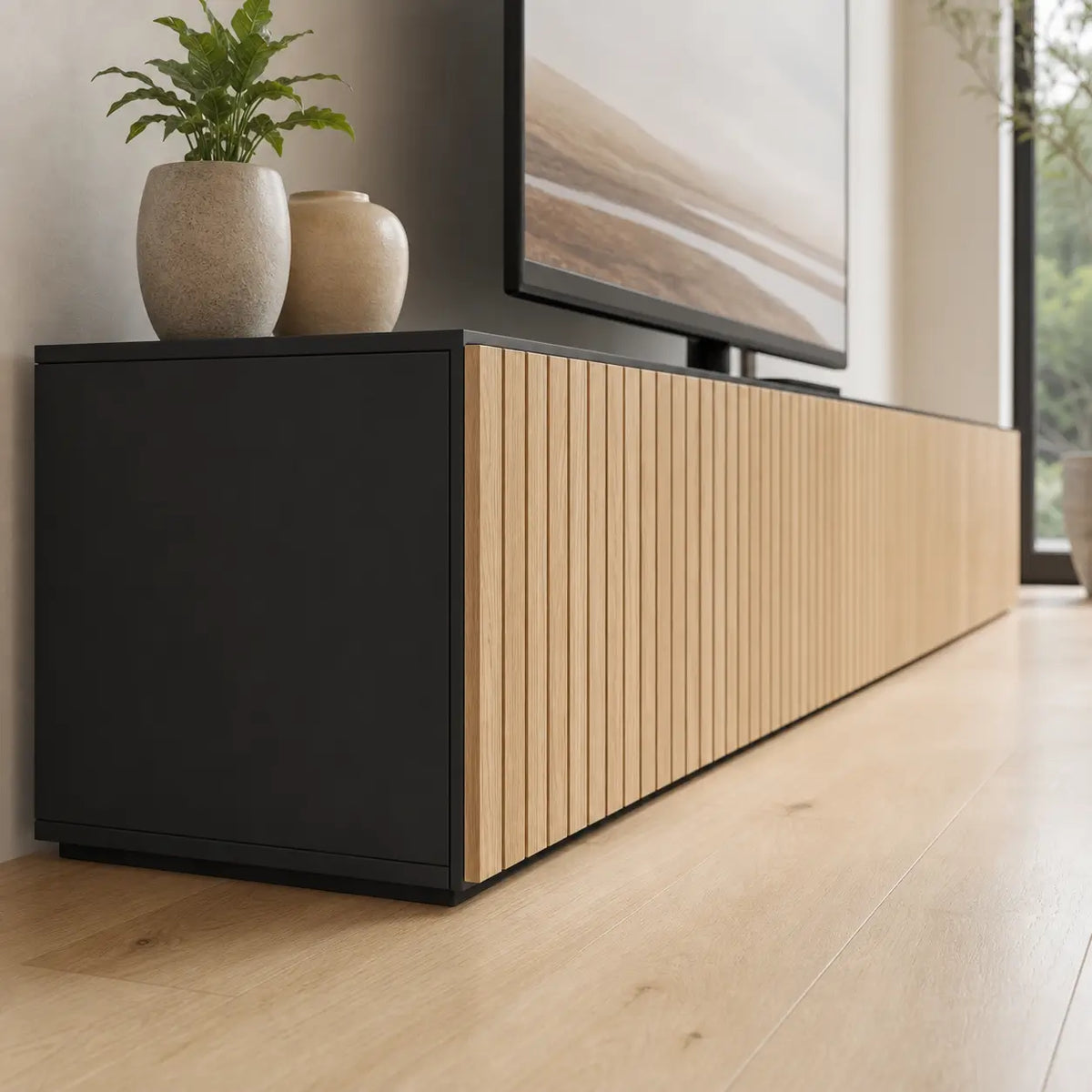 Meuble TV 2 portes suspendu en bois Constance