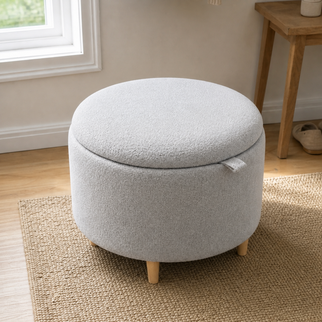 Pouf rond de rangement en bois massif Côme