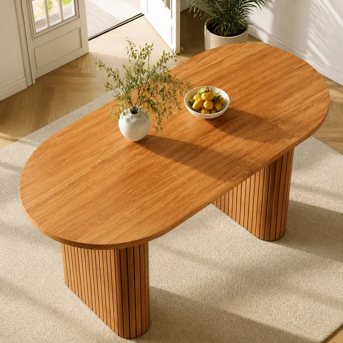 Table à manger ovale extensible en bois Faustine - Marron