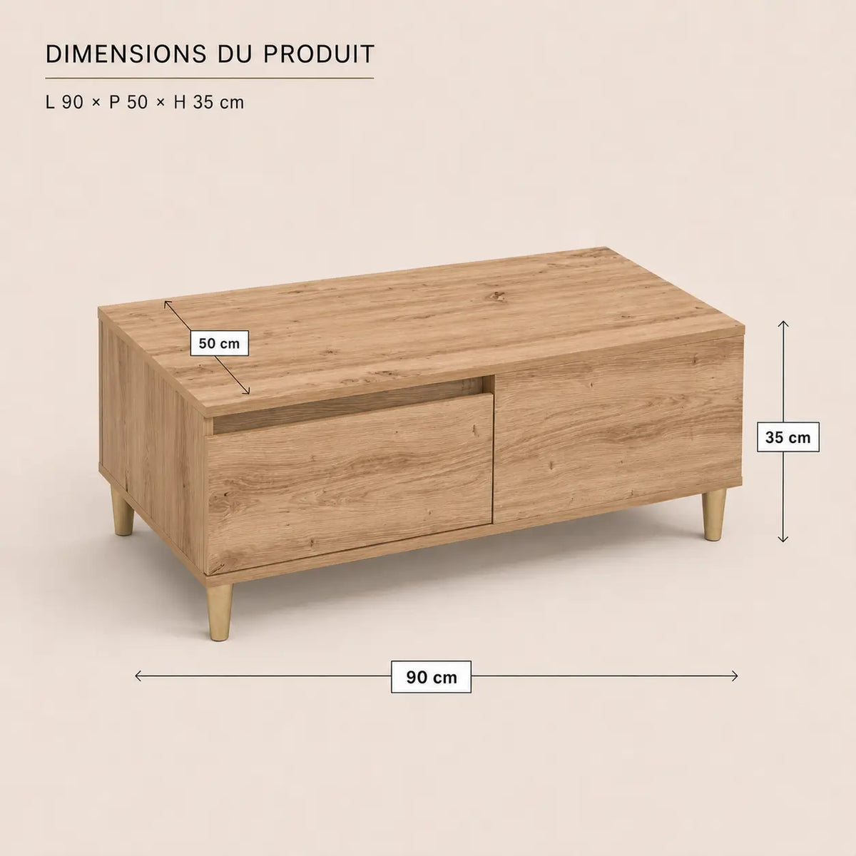 Table basse 90 cm en bois Gabrielle