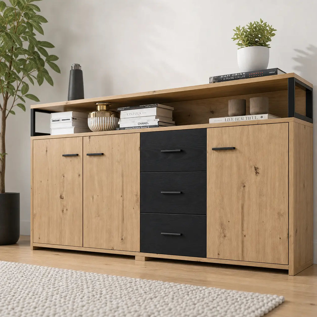 Buffet 3 portes 3 tiroirs en bois Roman
