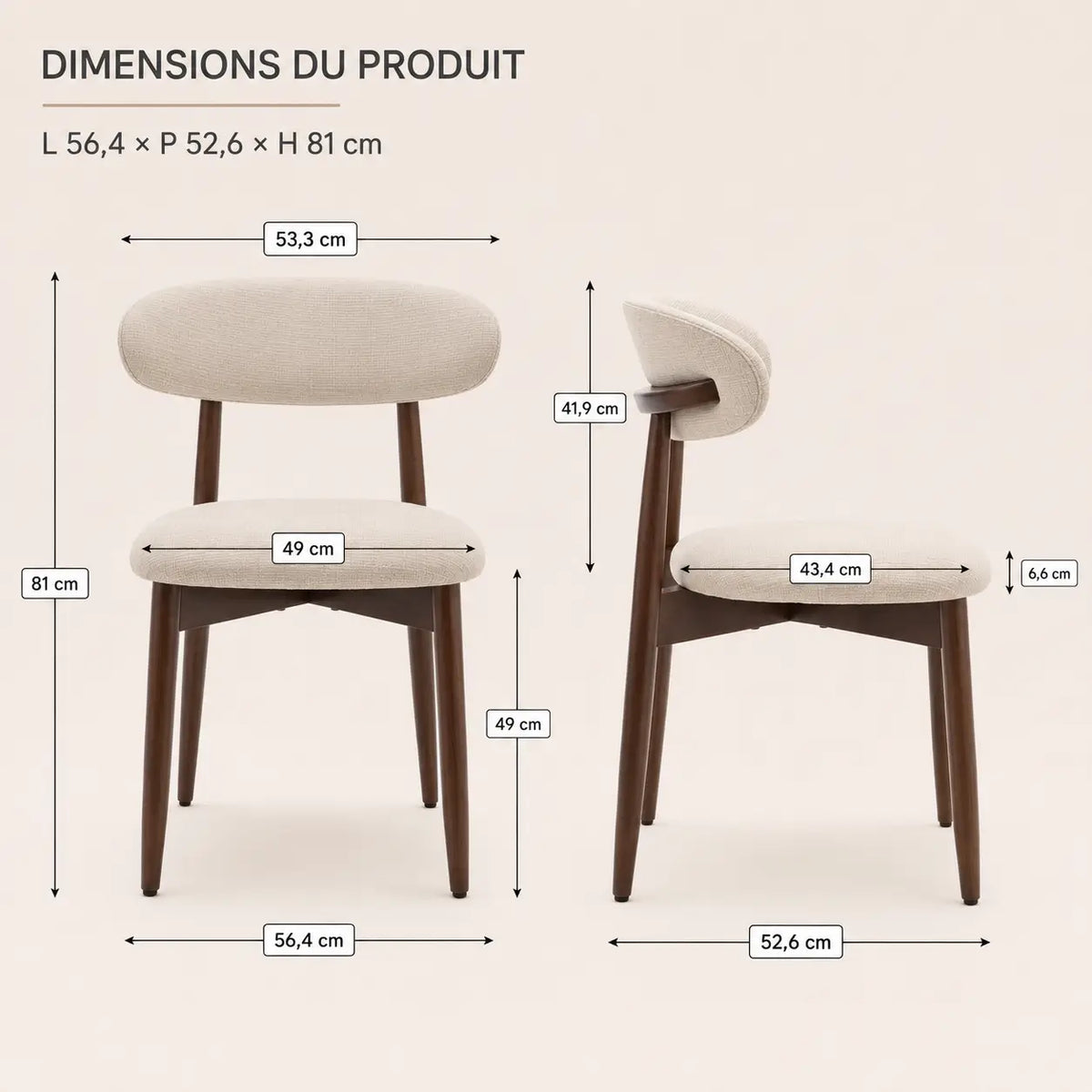 Lot de 2 chaises scandinaves en bois Elia - Beige