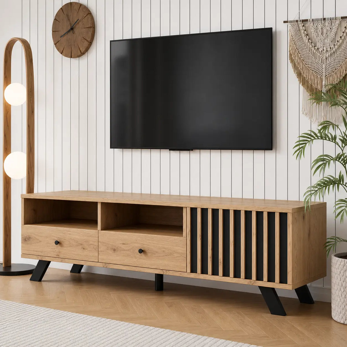 Meuble TV 2 tiroirs en bois Nicolas