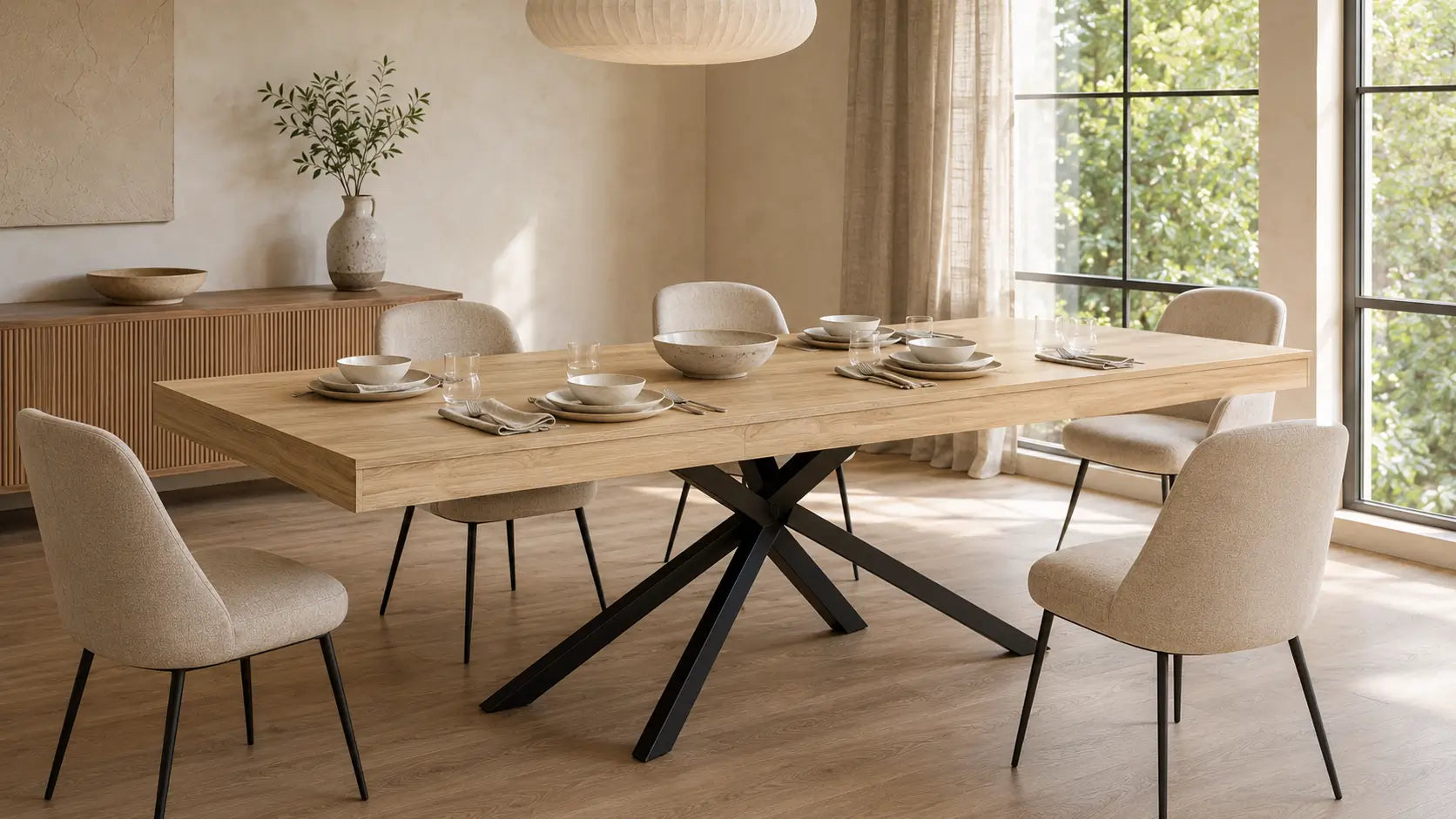 Table à manger rectangulaire extensible en bois Margaux