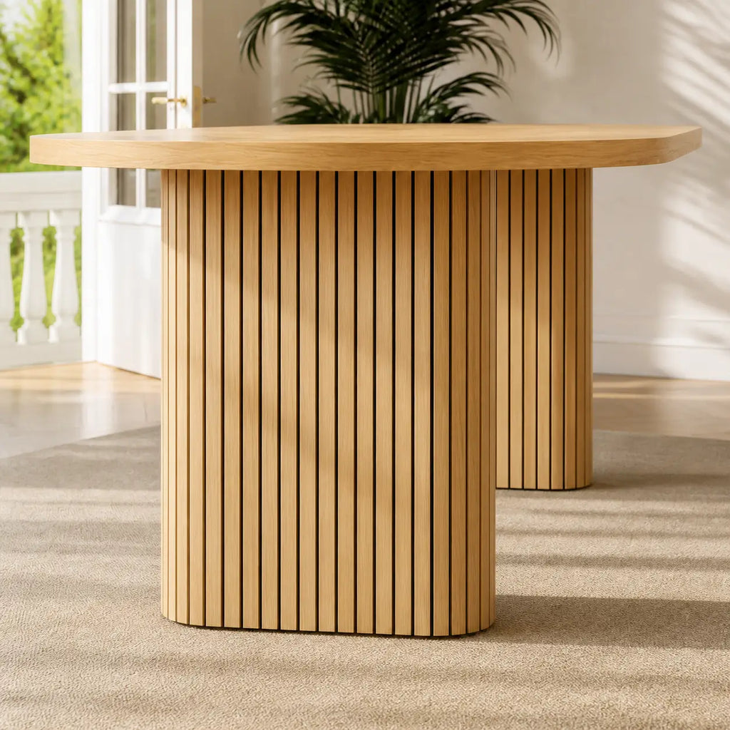Table à manger ovale extensible en bois Faustine - Bois naturel