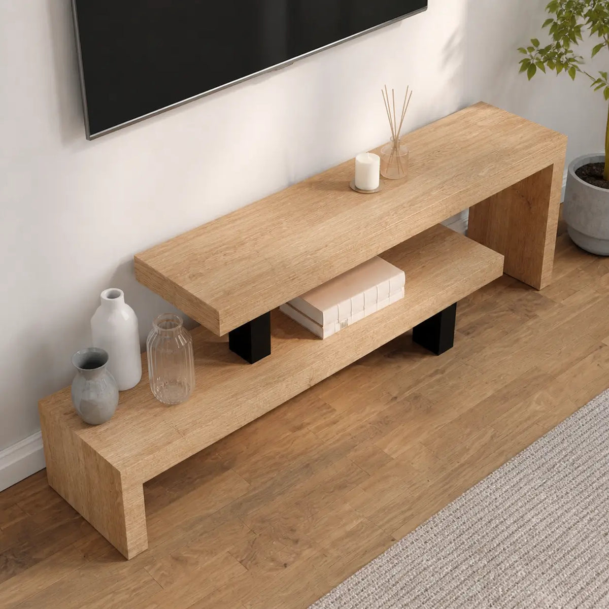 Meuble TV en bois de manguier massif pieds fer Fernand