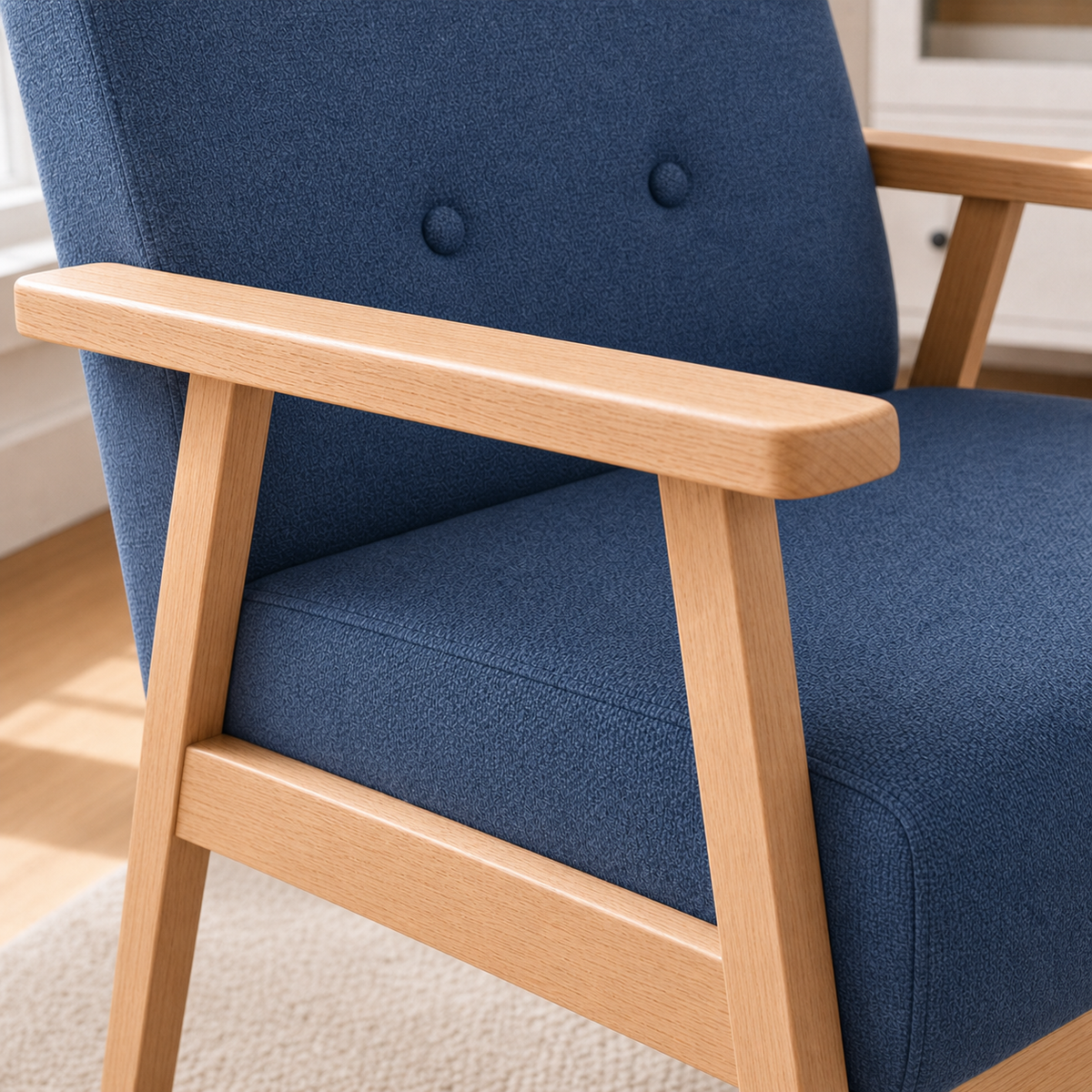 Fauteuil rétro en bois Sidonie - Bleu