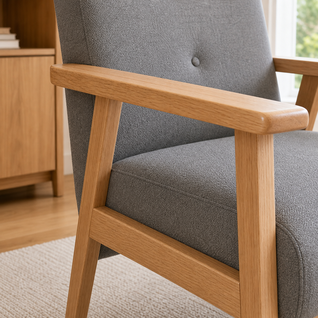 Fauteuil rétro en bois Sidonie - Gris clair