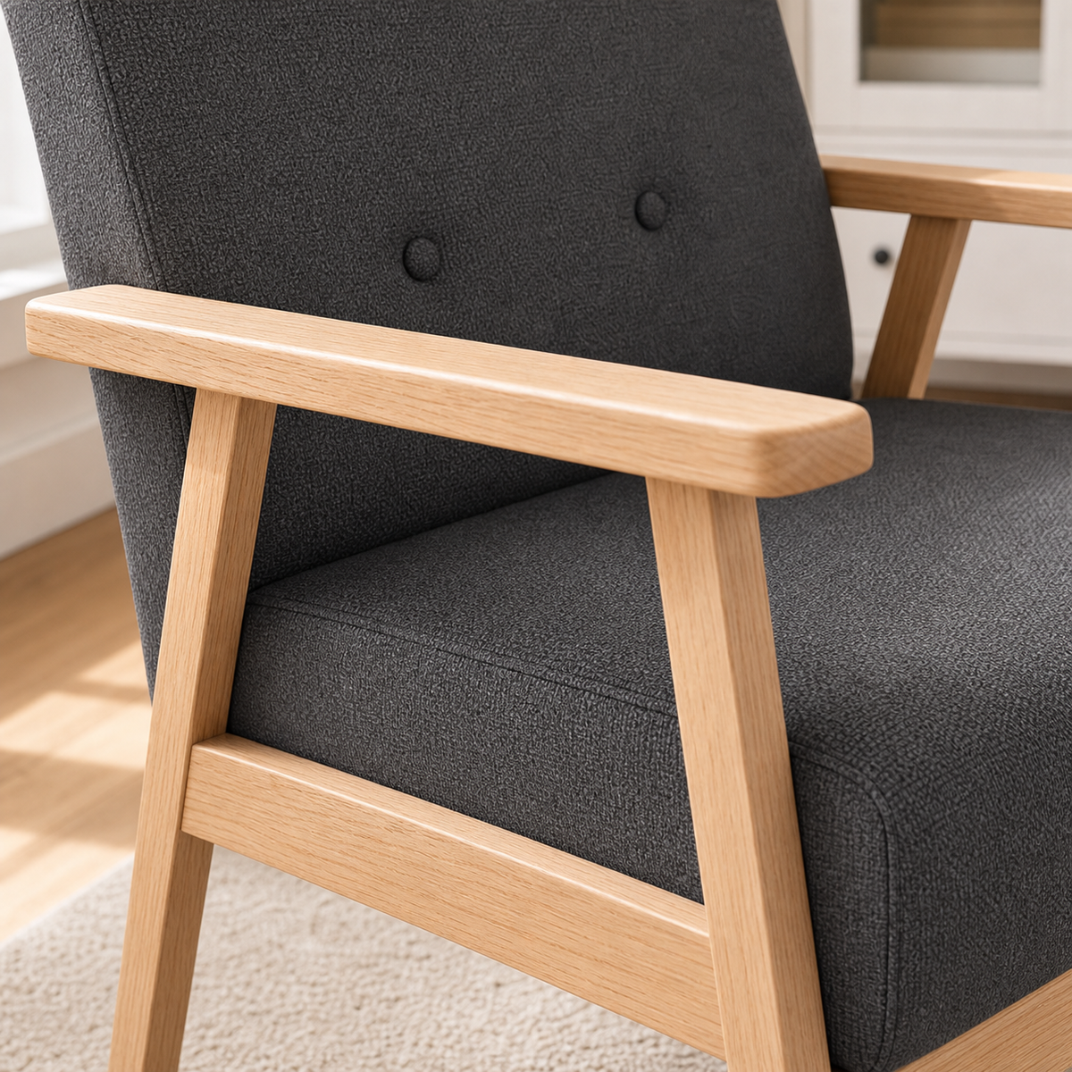 Fauteuil rétro en bois Sidonie - Gris foncé