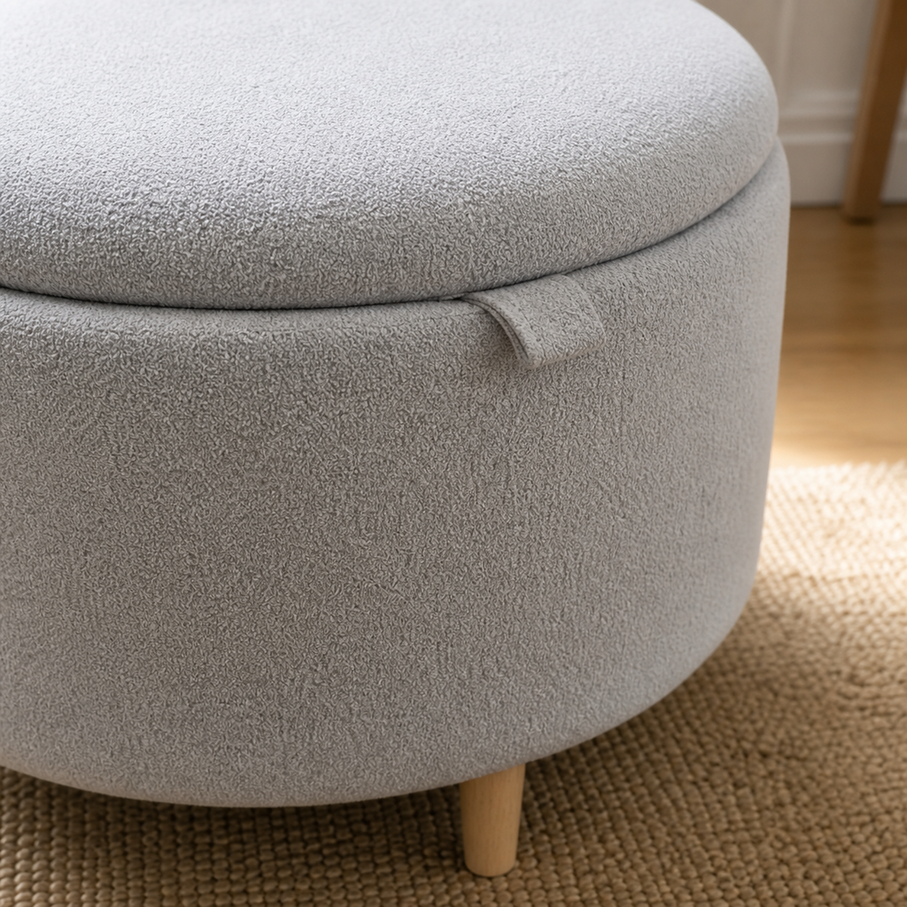 Pouf rond de rangement en bois massif Côme